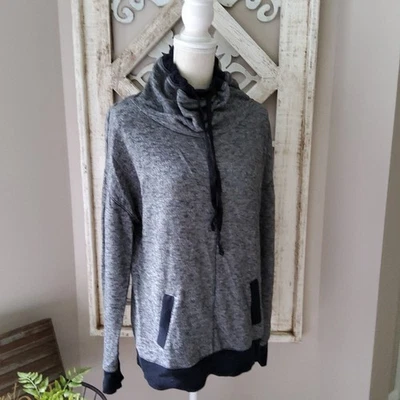 Xersion Women's Drawstring Funnel Neck Pullover Sweatshirt in Black Gray Medium - Image 1 of 4