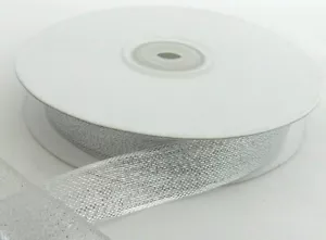 Metallic Mesh Ribbon Silver Gold 3/8" 5/8" 7/8" 1 1/2" Spool 50 yards - Picture 1 of 9