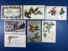 7 Early Christmas Antique Postcards. Holly & Berries, Bird, Stocking, 1 Photo 
