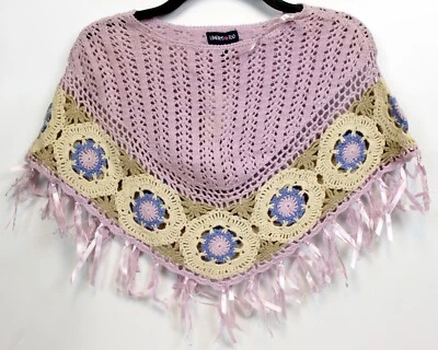 Y2K Limited Слишком Фиолетовое Пончо Вязаная Вязаная Бахрома Цветок Лаванда Пастель Sm - Изображение 1 из 4