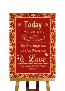 Letrero de boda personalizado rojo y dorado hoy para casarse con su mejor amigo - Imagen 1 de 8