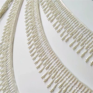 Accessorio nastro artigianale nappa frange cucito passamaneria perle finte 1 iarda - Foto 1 di 5