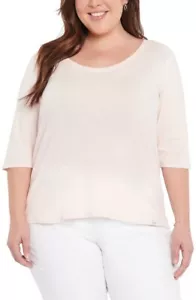 NYDJ Forever Comfort Elbow Sleeve Ribbed V-Neck T-Shirt Top Pink Size 0X 12W NEW - Picture 1 of 6