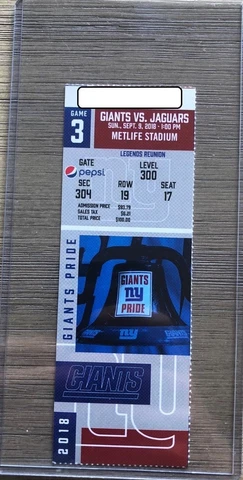 2018 New York Giants Official NFL Mint Season Ticket Stub - pick any game! Cover