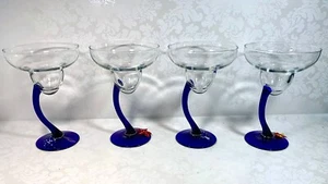 Juego de 4 vasos Barvura Margarita de Libbey tazón transparente azul cobalto vástago curvo - Imagen 1 de 5