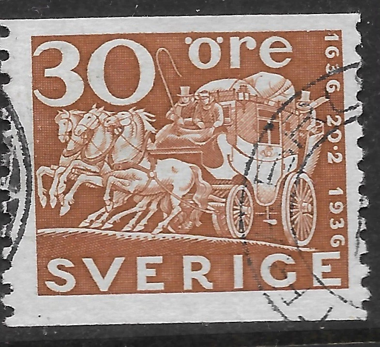 Suecia 1936 300 años correo sueco Sc#256 usado en muy buen estado correo entrenador caballos Foto 1 de 1