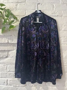 Sag Harbor Velvet Burnout Tunic Blouse Floral Paisley Artsy Whimsigoth Medieval - Picture 1 of 10