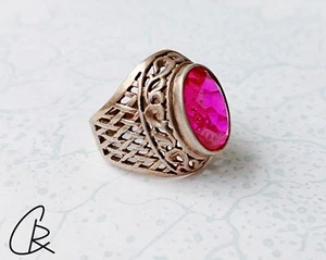 Vintage-Ring aus 875er Silber mit vergoldetem synthetischem Rubin,UdSSR/Ø 17 mm/ - Bild 1 von 8
