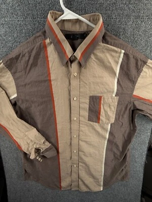 Sean John 纽扣衬衫男式长袖条纹米色橙色城市 2XL 棉 — 第 1/4 张图片