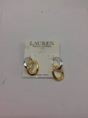 Pendientes colgantes dobles Ralph Lauren de dos tonos de lujo con borde de cuchillo $36 #128a Foto 1 de 4