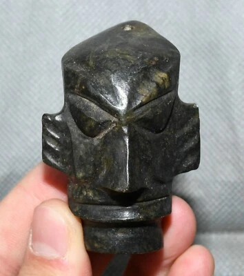 红山文化陨石铁黑磁铁三星二人头吊坠 — 第 1/4 张图片