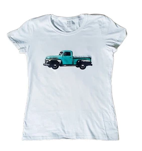 Old Truck T-shirt Women White Size M-XL Classic Car Green Blue CLEARANCE - Picture 1 of 1