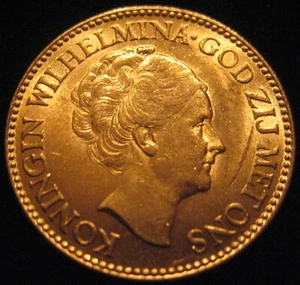 MDS NIEDERLANDE NETHERLANDS 10 GULDEN 1932 "WILHELMINA", GOLD #V - Bild 1 von 2