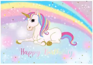 UNICORN SPIRIT ANIMAL RAINBOW PERSONALISED BIRTHDAY PARTY BANNER BACKDROP - Picture 1 of 4
