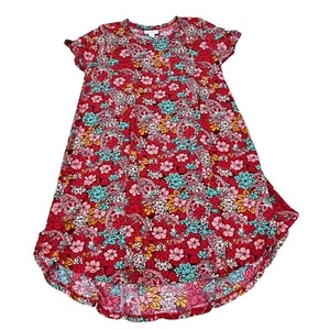 LuLaRoe Scarlett High Low Girls Pink Red Green Floral Dress Size 10 - Picture 1 of 5