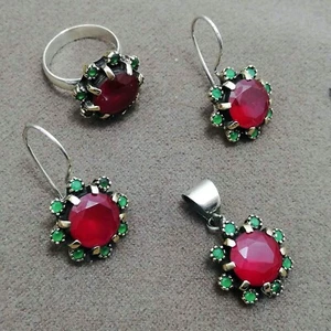 Handmade Triple Jewelry Set Made of Sterling Silver, Necklace, Earrings, Ring - Picture 1 of 1