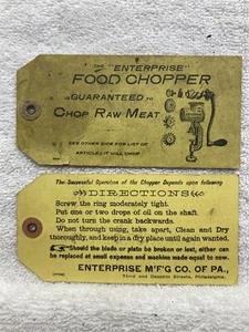 1890s 1900s 1910s 1920s Enterprise Food Chopper Meat Grinder Tag Vtg - Picture 1 of 3