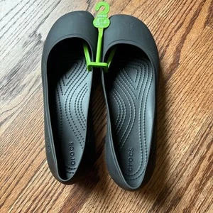 CROCS Brooklyn Ballet Flat Women’s 9 Black Slip-On Shoes Square Toe NEW Rubber - Picture 1 of 6