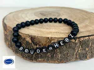 ⚜BRUDER SCHWESTER MAMA Geschenk Armband ONYX Namensarmband schwarz - Bild 1 von 14