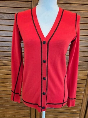 rag & bone Red Black  V-Neck Cardigan Sweater Lightweight Size Small - Image 1 of 4