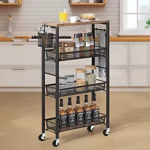4-Tier Kitchen Microwave Cart Utility Workstation Storage Shelf Rack with Wheels - Picture 1 of 7