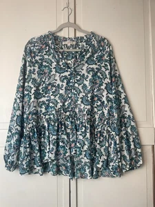 Loft Womens Top Blouse Large Floral Print Long Sleeve Ruffled Multicolored Boho - Bild 1 von 12