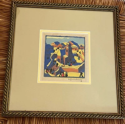HERBERT GURSCHNER Kirchgang en Invierno WOODBLOCK GRABADO EN MADERA FIRMADO Foto 1 de 4