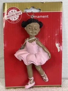 Seasonal Christmas House African-American Ballerina Christmas Ornament Pink - Picture 1 of 2