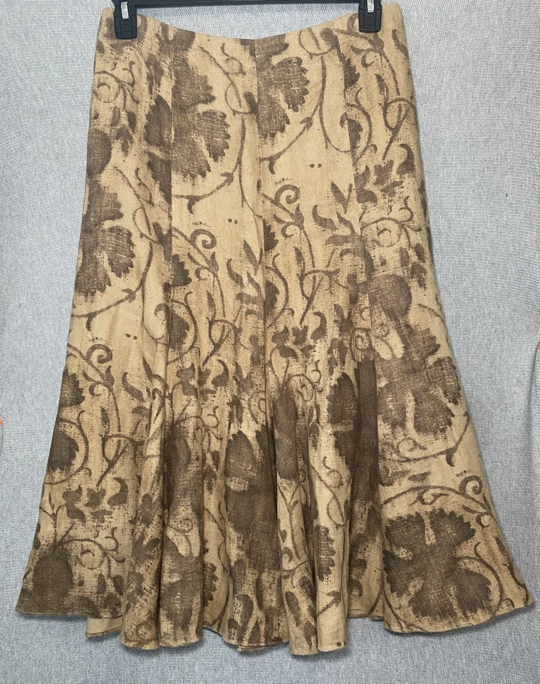 Falda midi Lauren Ralph Lauren 4 100 % lino floral cabaña campesina línea A acampanada Foto 1 de 4