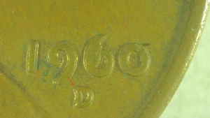 1960-D Small Date Lincoln Cent with Die Chip in Date re-punched Mint Mark - Bild 1 von 3