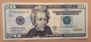 Fancy Serial Number US Currency $20 FRN 2017A Broken Ladder 2 to 9 PE59283647E - Picture 1 of 2