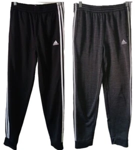 ADIDAS Boys XL Lot of 2 Polyester Knit Joggers Black & Dark Gray Lined Pockets - Picture 1 of 10