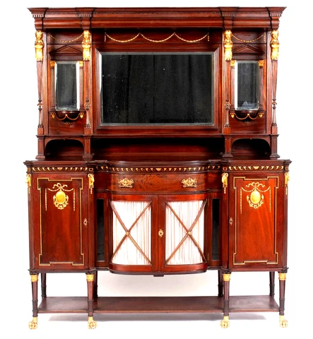 Breakfront Buffet, Neoclassical Style, Continental, Mahogany,  Circa 1900s! Cover