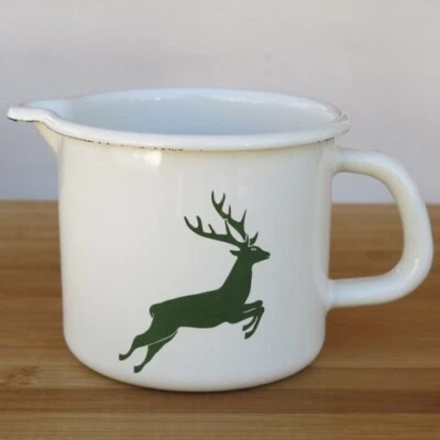 Riess Emaille Schnabeltopf Hirsch grün 0,5 l Milchtopf Emailletopf - Bild 1 von 2