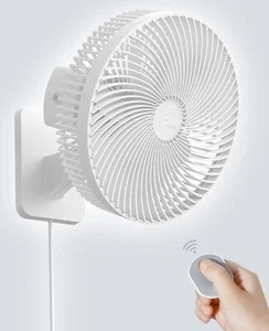 LEMOISTAR 10" Wall Mount Fan Remote AC DC 12V 90 Oscillating Timer Tilt Quiet - Picture 1 of 11