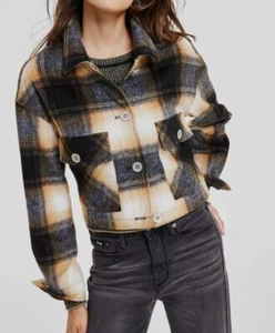 DKNY Jeans Women's Gray Long-Sleeve Logo Plaid Print Button-Down Jacket Size XL - Picture 1 of 2