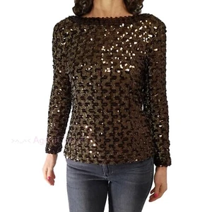 Vintage 1960s/70s LILLI DIAMOND S/M Fit Bronze Sequin Dressy Top Jacket Chevron - Picture 1 of 9