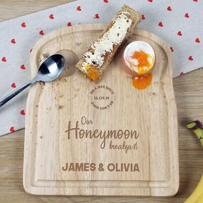 Mr & Mrs Personalised Wedding Honeymoon Gift Egg and Toast Breakfast Board