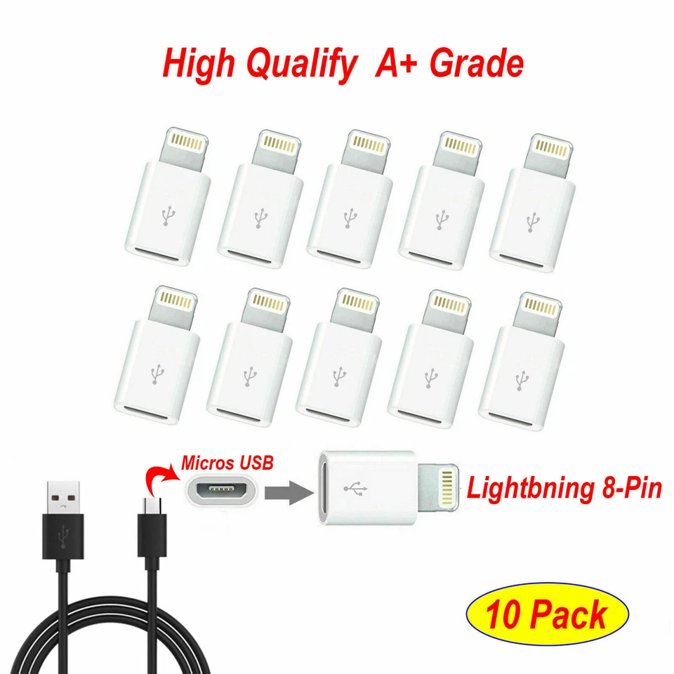 Micro USB to 8Pin Data Cable Adapter android to iPhone Converter LOT For iPhone - Image 1 of 4