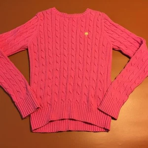 Suéter para mujer Lilly Pulitzer rosa tejido por cable algodón manga larga talla XS defecto - Imagen 1 de 6