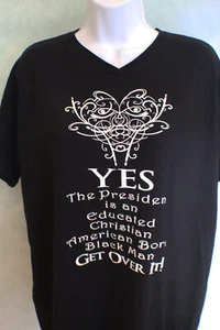CLASSIC YES - GET OVER IT! OBAMA RETRO POLITICAL V-NECK T-SHIRT - Bild 1 von 4