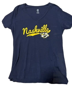 NHL Nashville Predators Womens Large 12/14 V-neck T-shirt Hockey Team Blue - Picture 1 of 2