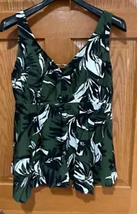 KONA SOL Womens Plus 20W 20 Tropical Floral Shark Bite Hem Swimsuit Tankini Top - Picture 1 of 7