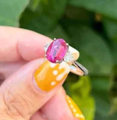 3.40Ct Oval Cut Natural Tourmaline Diamond Proposal Ring 14K Solid White Gold 6 - Image 1 of 4