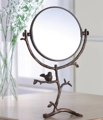 Brass Sparrow Table Mirror Bird On Branch Vanity Mirror Swivel ~ SPI Home 32295 - Image 1 of 2