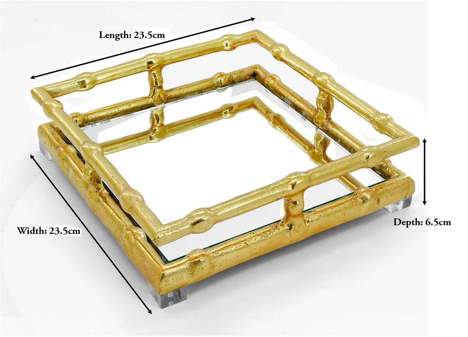Gold Square Mirror Metal Frame Antique Dressing Table Display Tray - Image 1 of 1