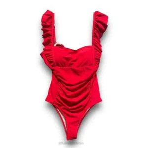 Red Ruffle One Piece Swimsuit Bathing Suit SPORLIKE Women's Size SMALL NWT - Picture 1 of 9