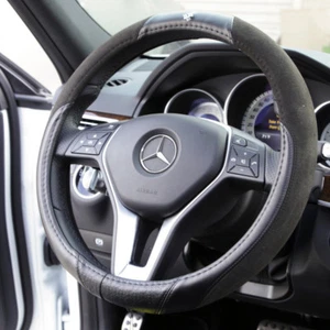 New 14.75" Dia Black Circle Cool Suede 7473 Steering Wheel Cover Genuine Leather - Bild 1 von 12