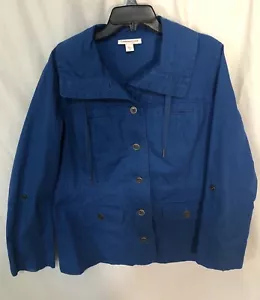 Coldwater Creek Jacket Womens Size 12 Blue 100% Cotton Collared Button Front - Picture 1 of 7