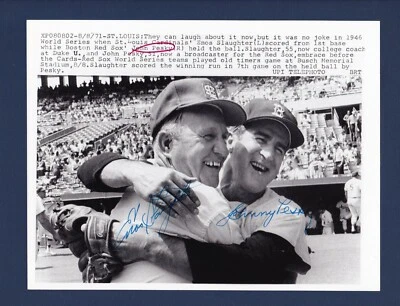 Enos Slaughter and Johnny Pesky signed 1971 vintage baseball wire photo - Image 1 of 2